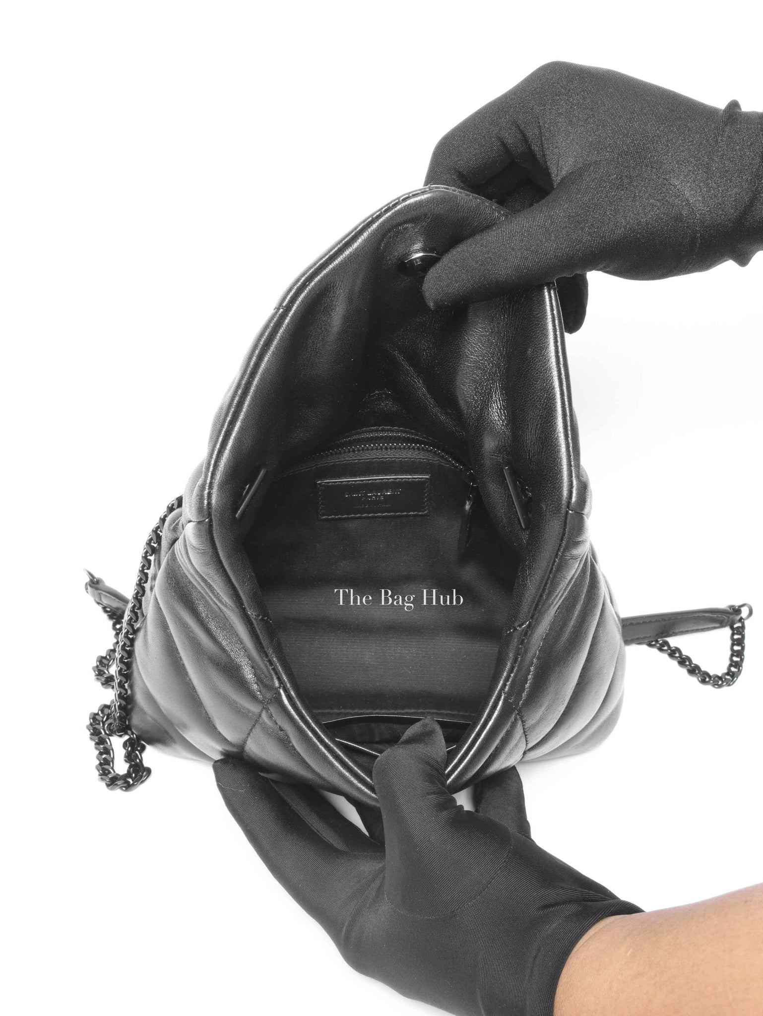 Saint Laurent Black Lambskin Quilted Toy Loulou Puffer Monochrome Chain Satchel Bag
