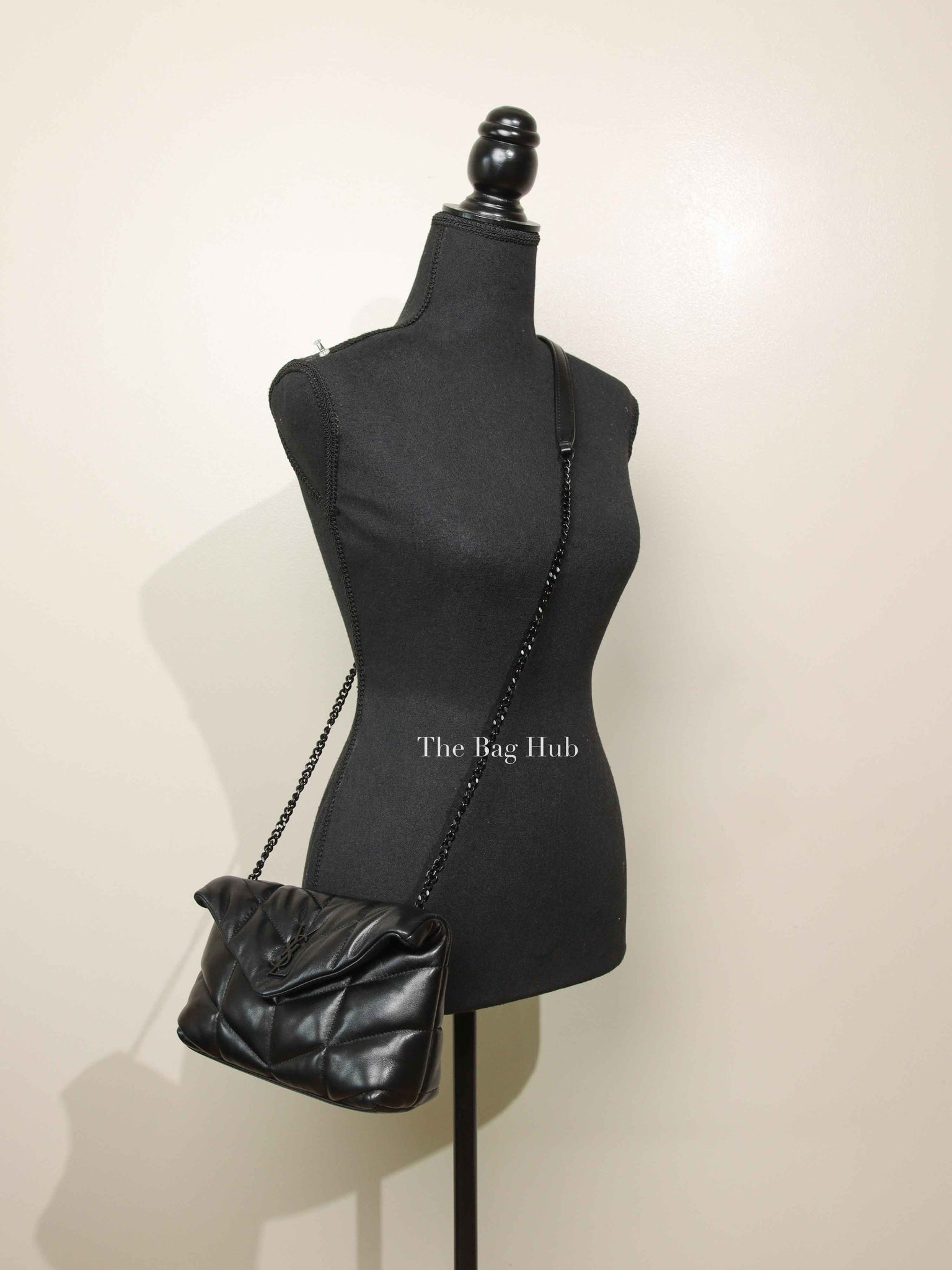 Saint Laurent Black Lambskin Quilted Toy Loulou Puffer Monochrome Chain Satchel Bag