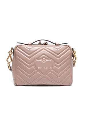 Gucci Porcelain Rose Calfskin Matelasse Sylvie Web Small GG Marmont Top Handle Shoulder Bag