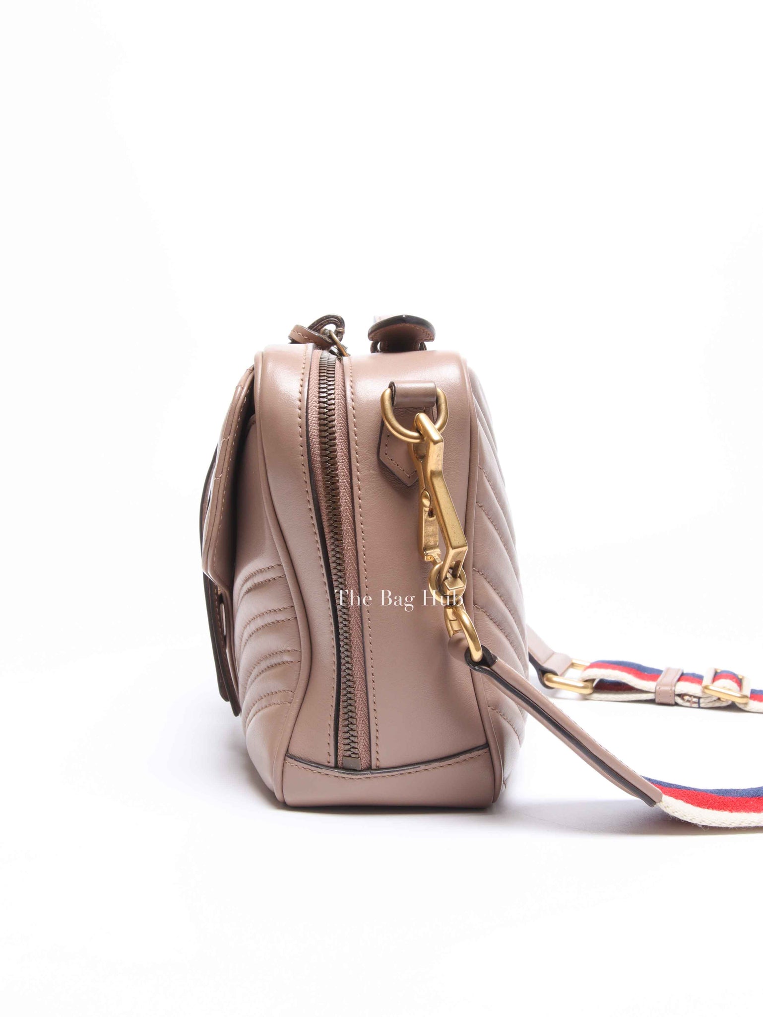 Gucci Porcelain Rose Calfskin Matelasse Sylvie Web Small GG Marmont Top Handle Shoulder Bag