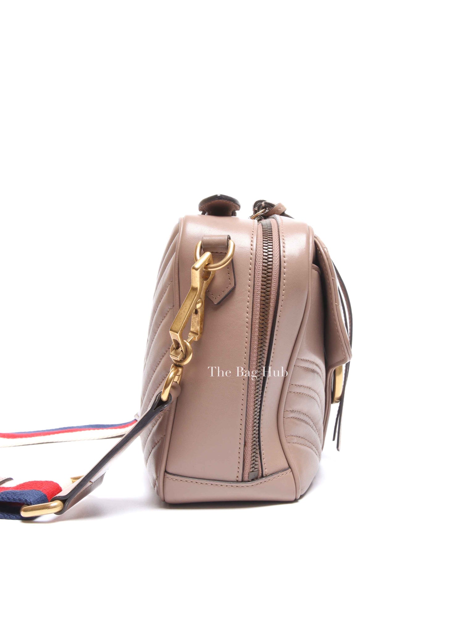 Gucci Porcelain Rose Calfskin Matelasse Sylvie Web Small GG Marmont Top Handle Shoulder Bag