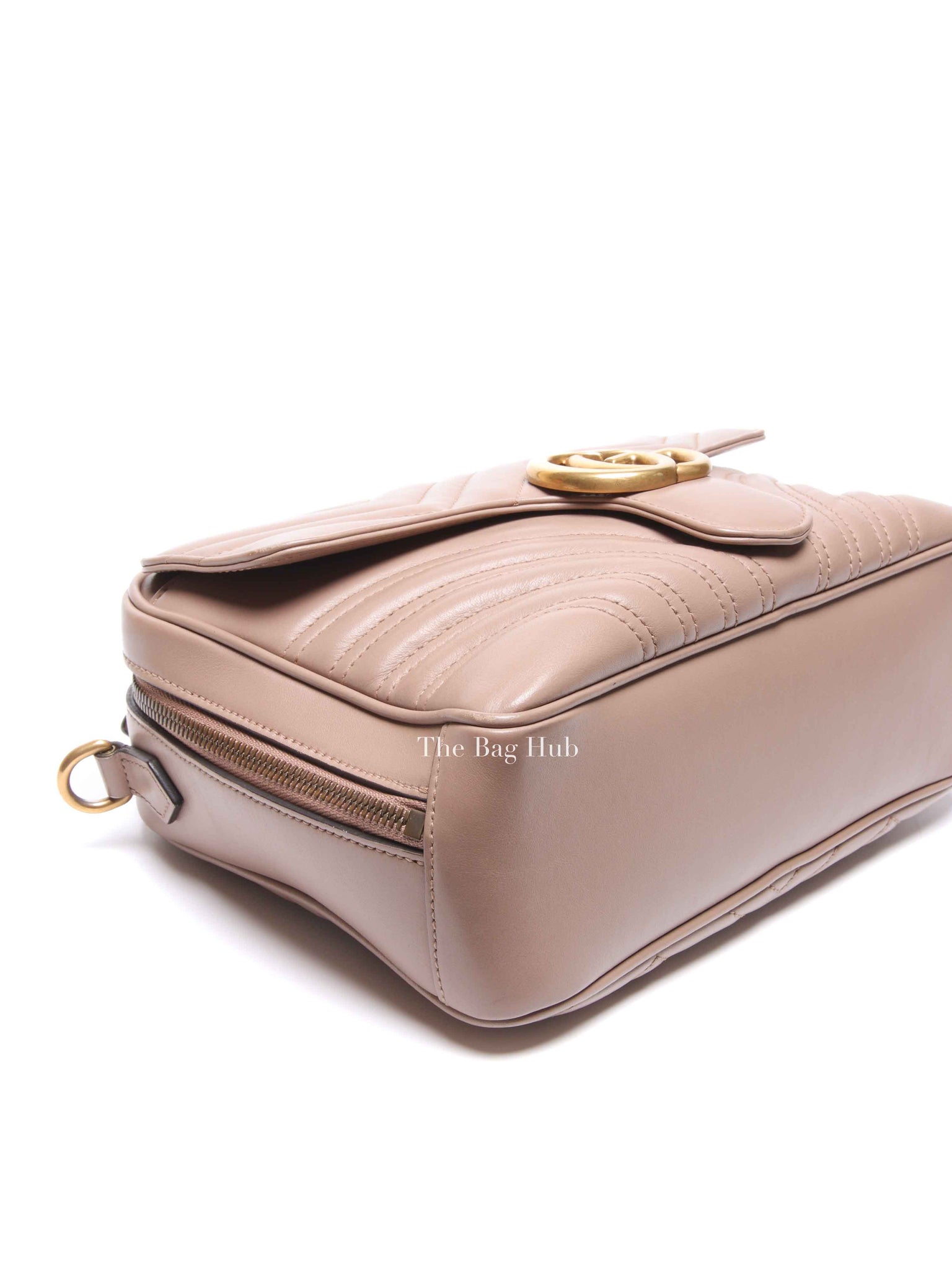 Gucci Porcelain Rose Calfskin Matelasse Sylvie Web Small GG Marmont Top Handle Shoulder Bag