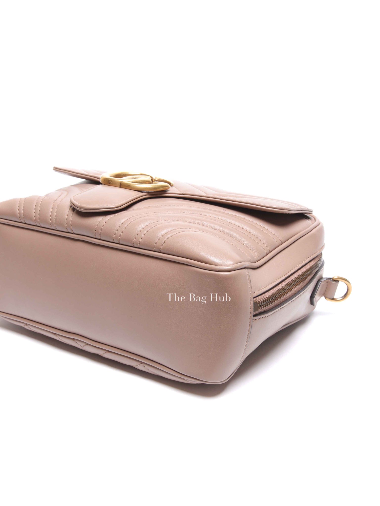 Gucci Porcelain Rose Calfskin Matelasse Sylvie Web Small GG Marmont Top Handle Shoulder Bag
