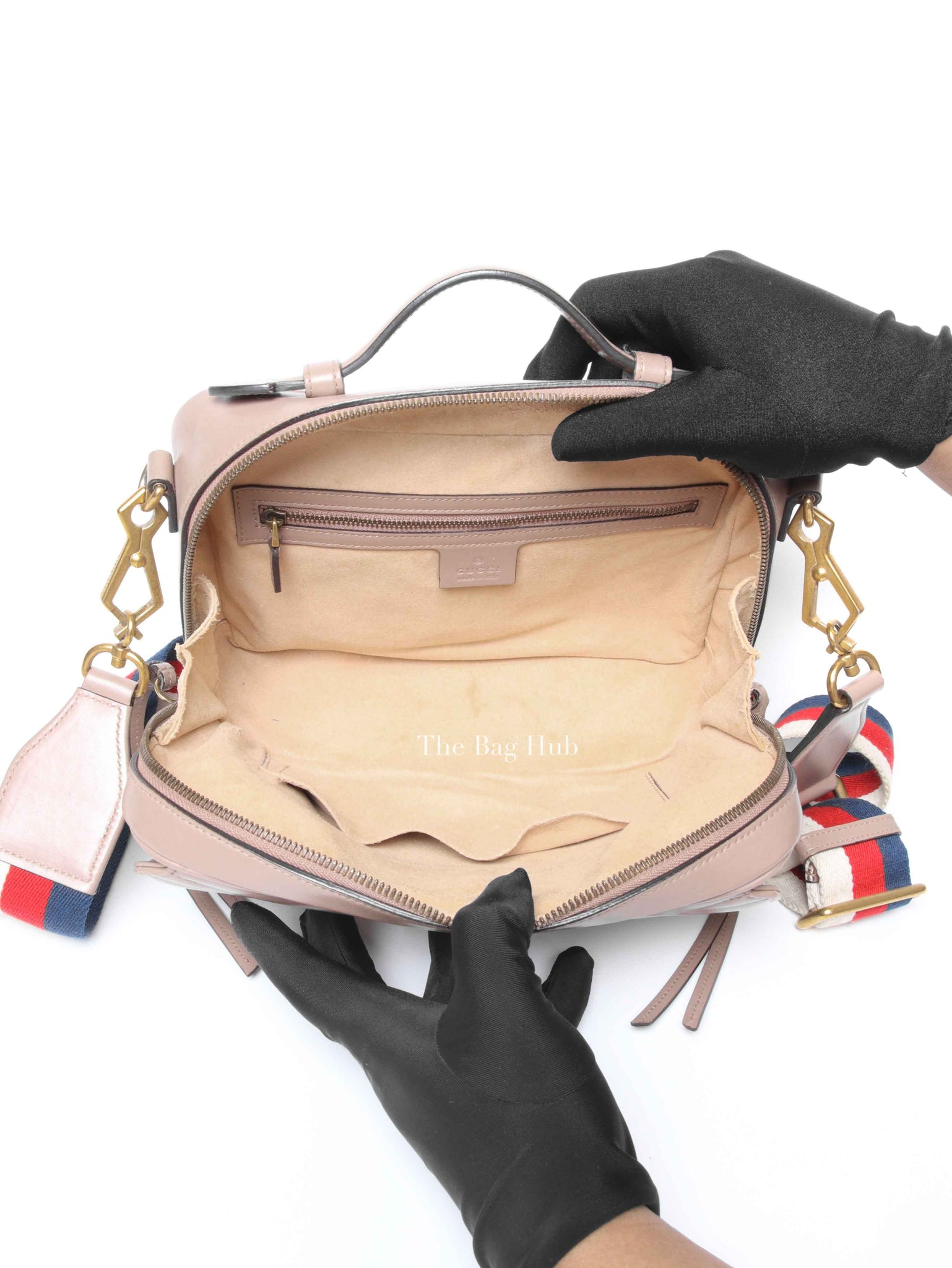 Gucci Porcelain Rose Calfskin Matelasse Sylvie Web Small GG Marmont Top Handle Shoulder Bag