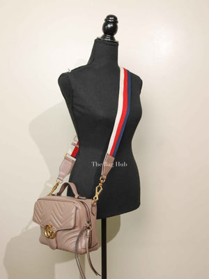 Gucci Porcelain Rose Calfskin Matelasse Sylvie Web Small GG Marmont Top Handle Shoulder Bag