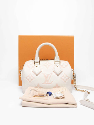 Louis Vuitton White Latte/Chamallow Bicolor Empreinte Leather Monogram Speedy Bandouliere 20 Bag