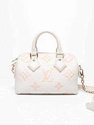 Louis Vuitton White Latte/Chamallow Bicolor Empreinte Leather Monogram Speedy Bandouliere 20 Bag