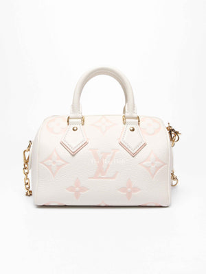Louis Vuitton White Latte/Chamallow Bicolor Empreinte Leather Monogram Speedy Bandouliere 20 Bag