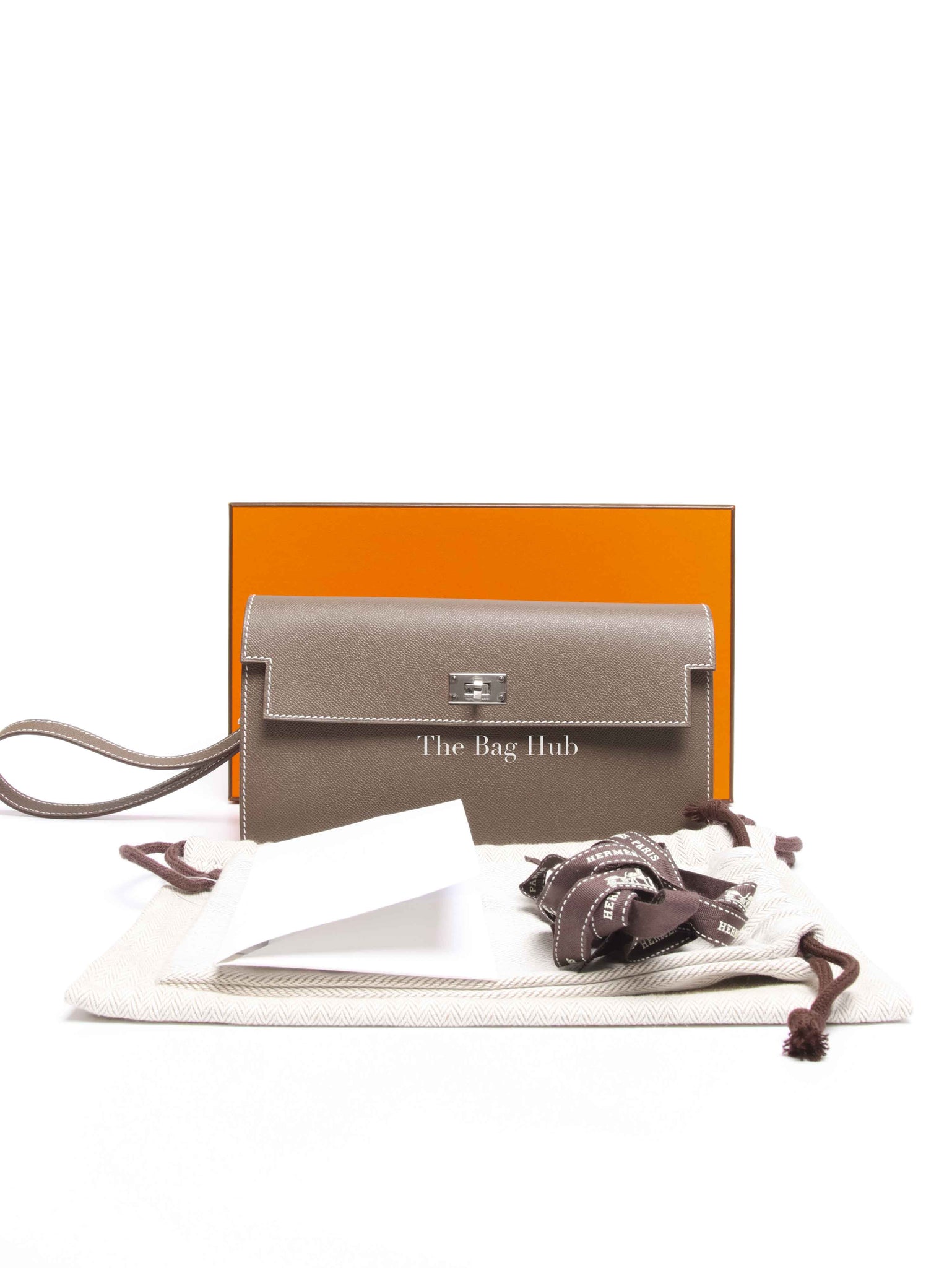 Hermes Etoupe Madame Calfskin Kelly Pocket Long Wallet PHW