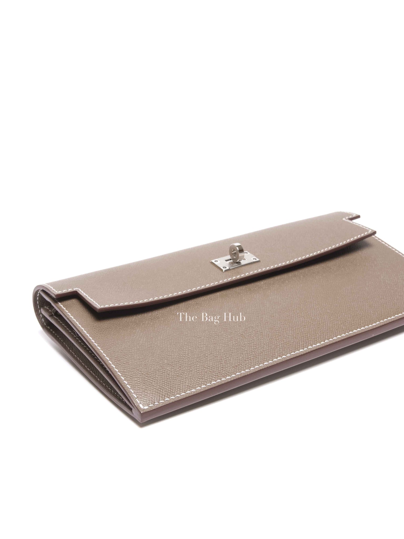 Hermes Etoupe Madame Calfskin Kelly Pocket Long Wallet PHW