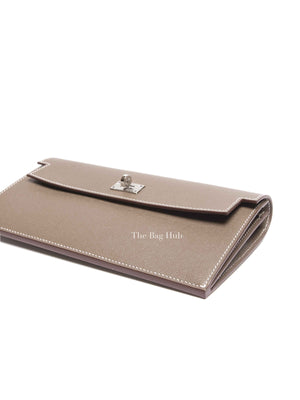 Hermes Etoupe Madame Calfskin Kelly Pocket Long Wallet PHW