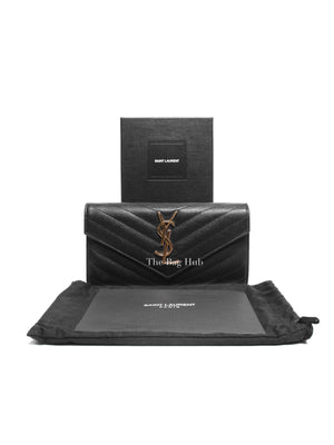 Saint Laurent Black Grain De Poudre Leather Cassandre Matelasse Large Flap Wallet