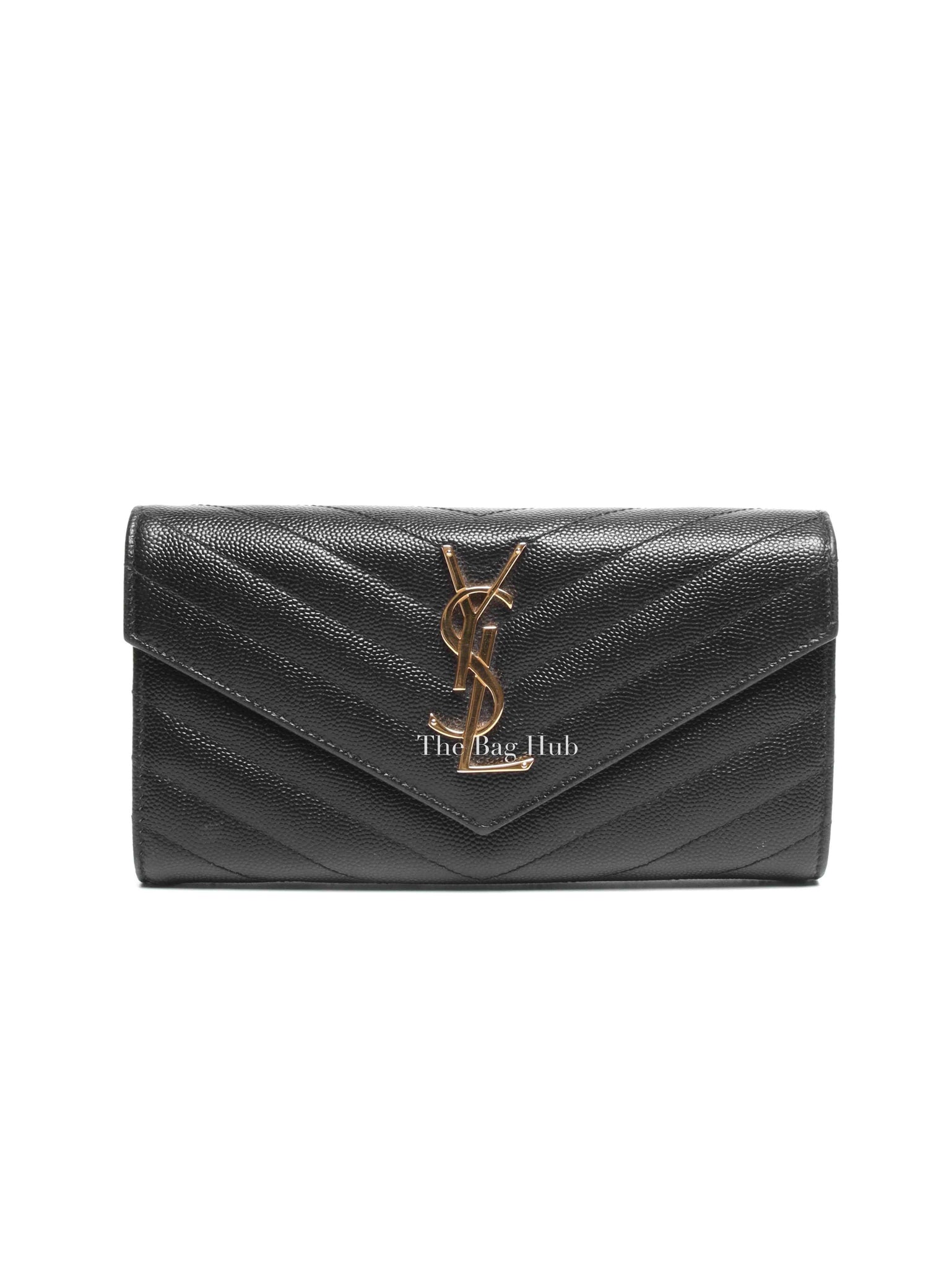 Saint Laurent Black Grain De Poudre Leather Cassandre Matelasse Large Flap Wallet