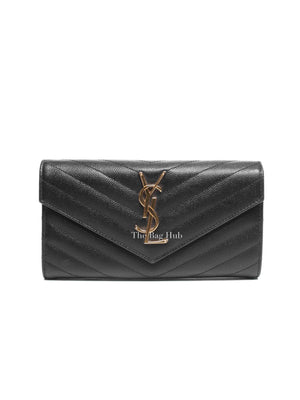 Saint Laurent Black Grain De Poudre Leather Cassandre Matelasse Large Flap Wallet