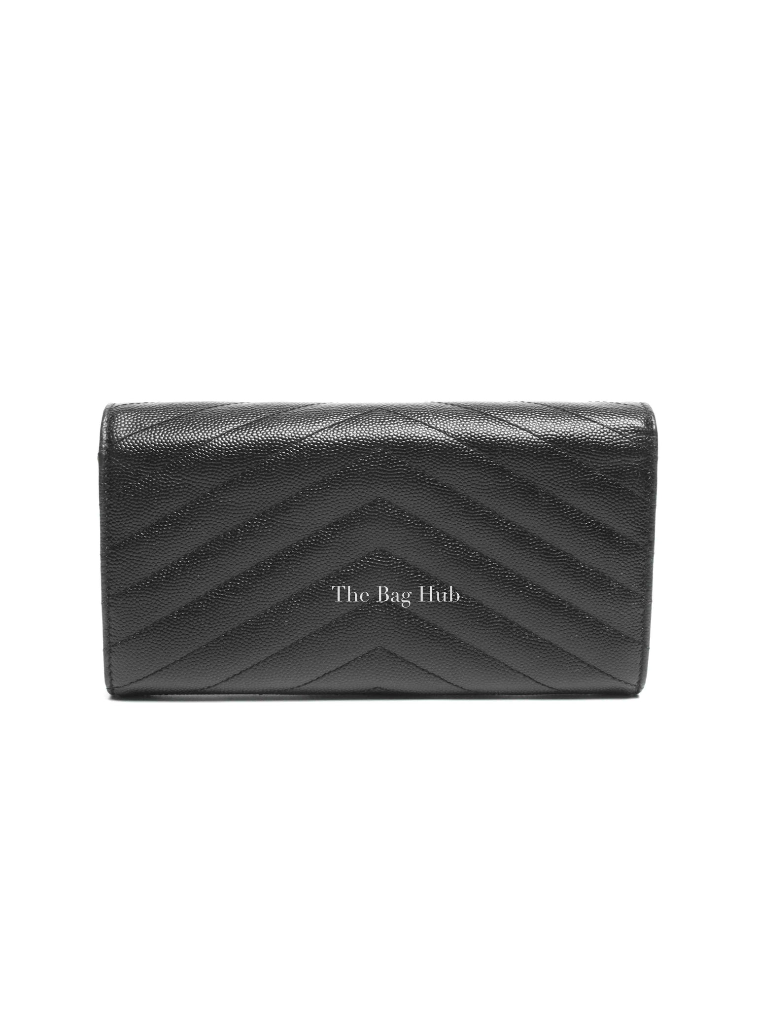 Saint Laurent Black Grain De Poudre Leather Cassandre Matelasse Large Flap Wallet