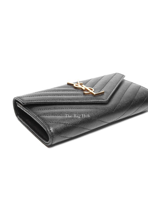 Saint Laurent Black Grain De Poudre Leather Cassandre Matelasse Large Flap Wallet
