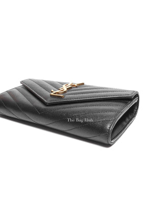 Saint Laurent Black Grain De Poudre Leather Cassandre Matelasse Large Flap Wallet
