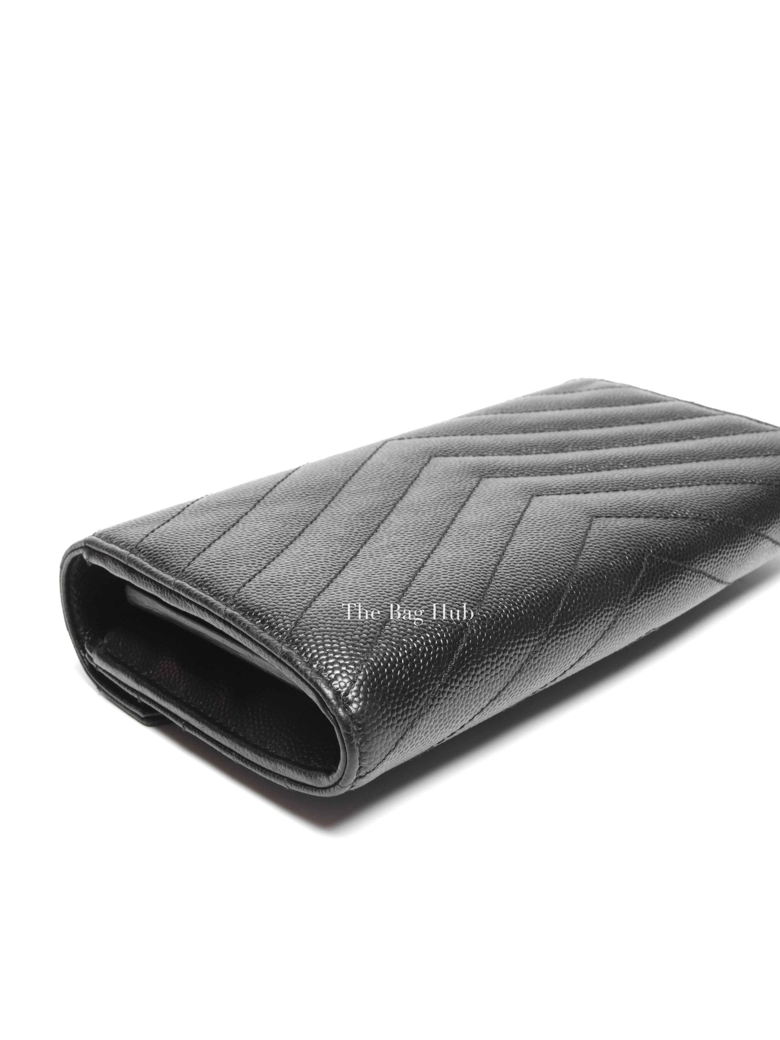 Saint Laurent Black Grain De Poudre Leather Cassandre Matelasse Large Flap Wallet