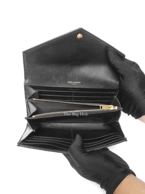 Saint Laurent Black Grain De Poudre Leather Cassandre Matelasse Large Flap Wallet