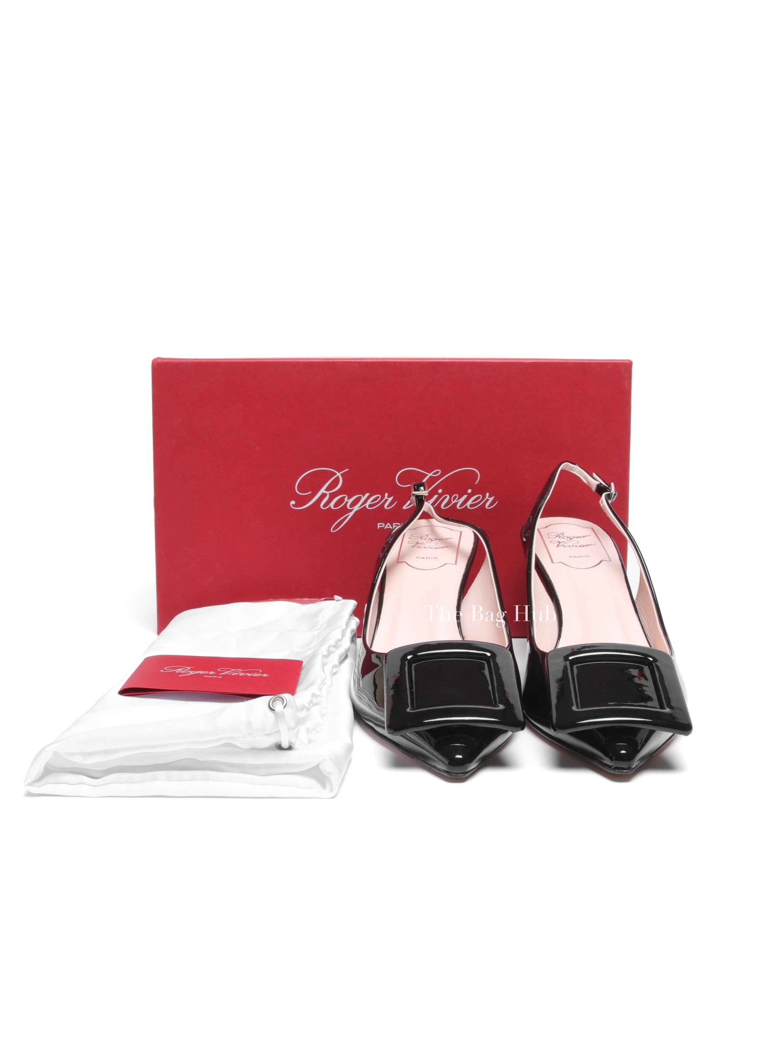 Roger Vivier Black Patent Leather Viv' In The City Lacquered Buckle Slingback Wedge Pumps Size 38