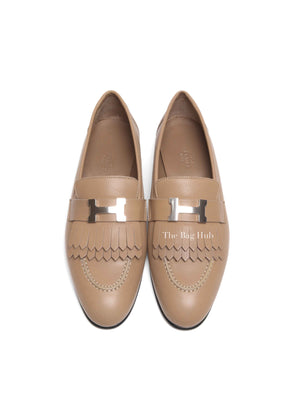 Hermes Beige Sable Leather Royal Loafers Size 38