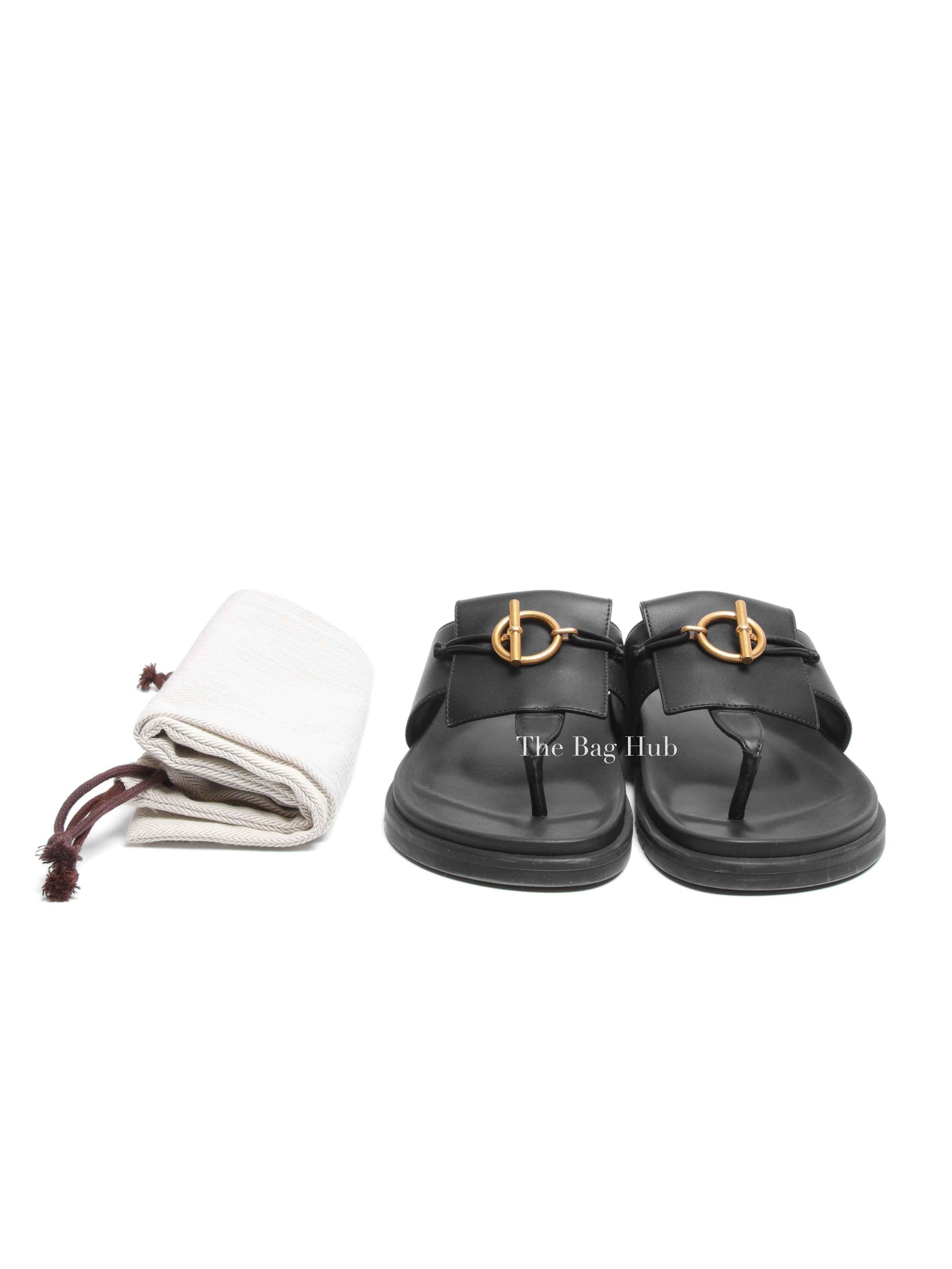 Hermes Noir Leather Joyce Sandals Size 38
