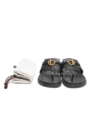Hermes Noir Leather Joyce Sandals Size 38