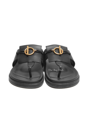 Hermes Noir Leather Joyce Sandals Size 38