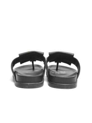Hermes Noir Leather Joyce Sandals Size 38
