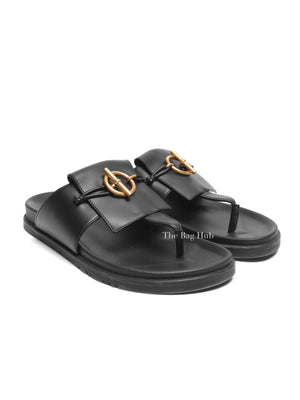 Hermes Noir Leather Joyce Sandals Size 38