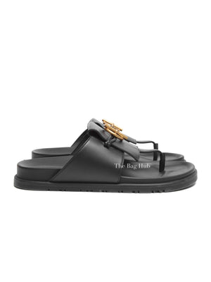 Hermes Noir Leather Joyce Sandals Size 38