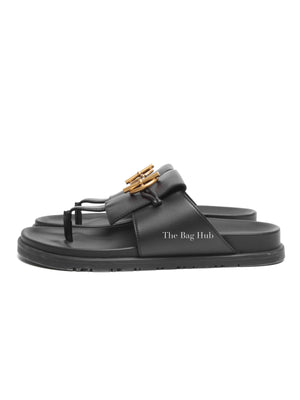 Hermes Noir Leather Joyce Sandals Size 38