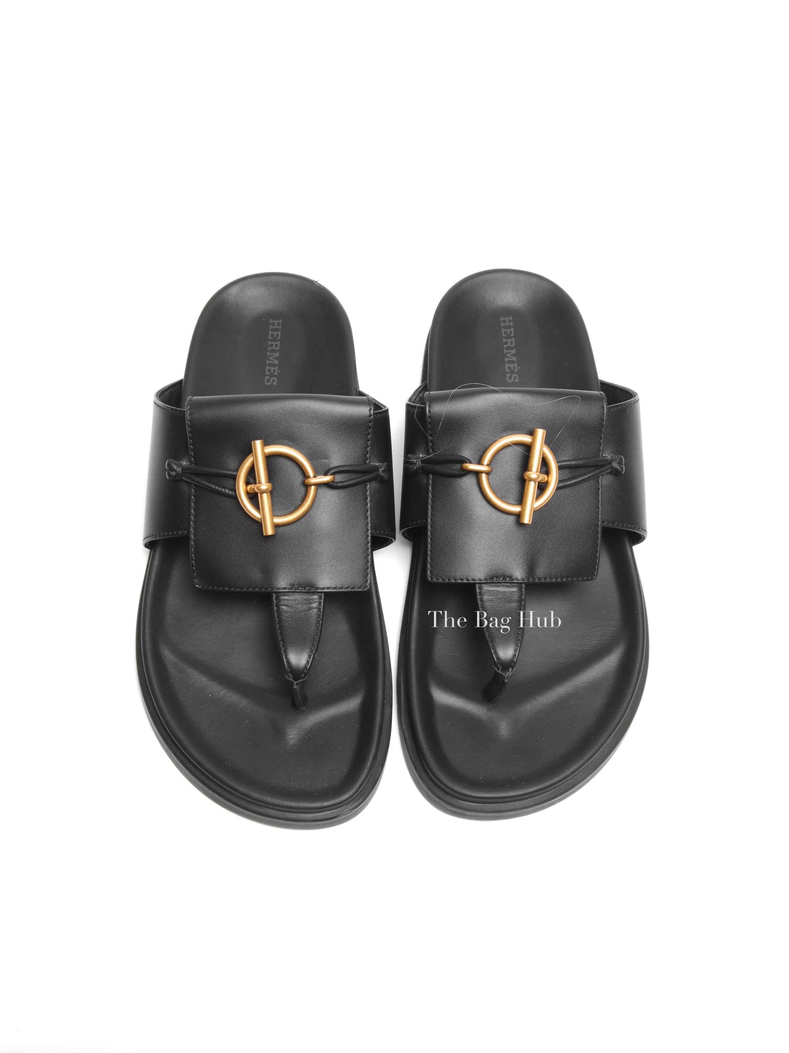 Hermes Noir Leather Joyce Sandals Size 38