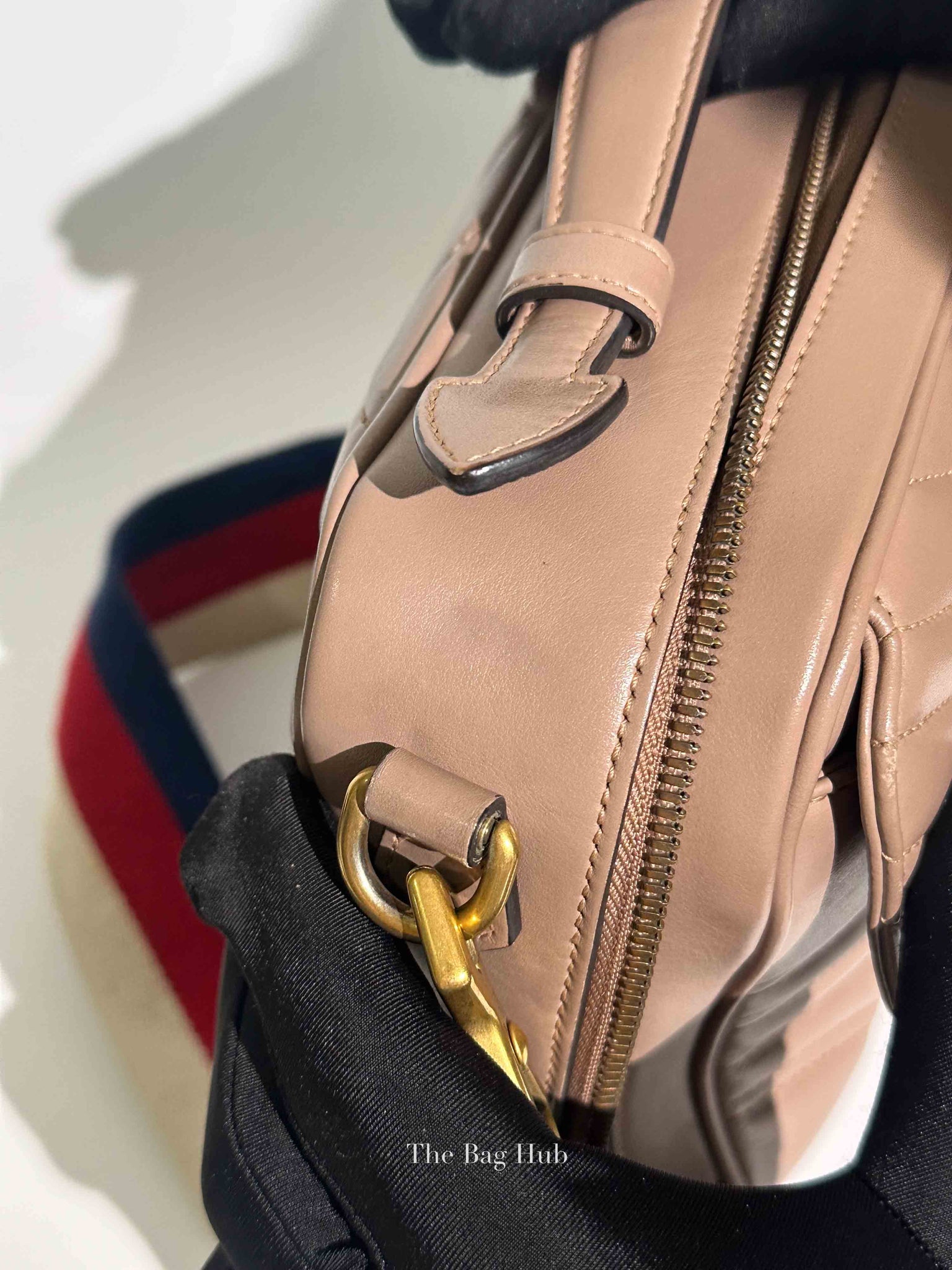 Gucci Porcelain Rose Calfskin Matelasse Sylvie Web Small GG Marmont Top Handle Shoulder Bag