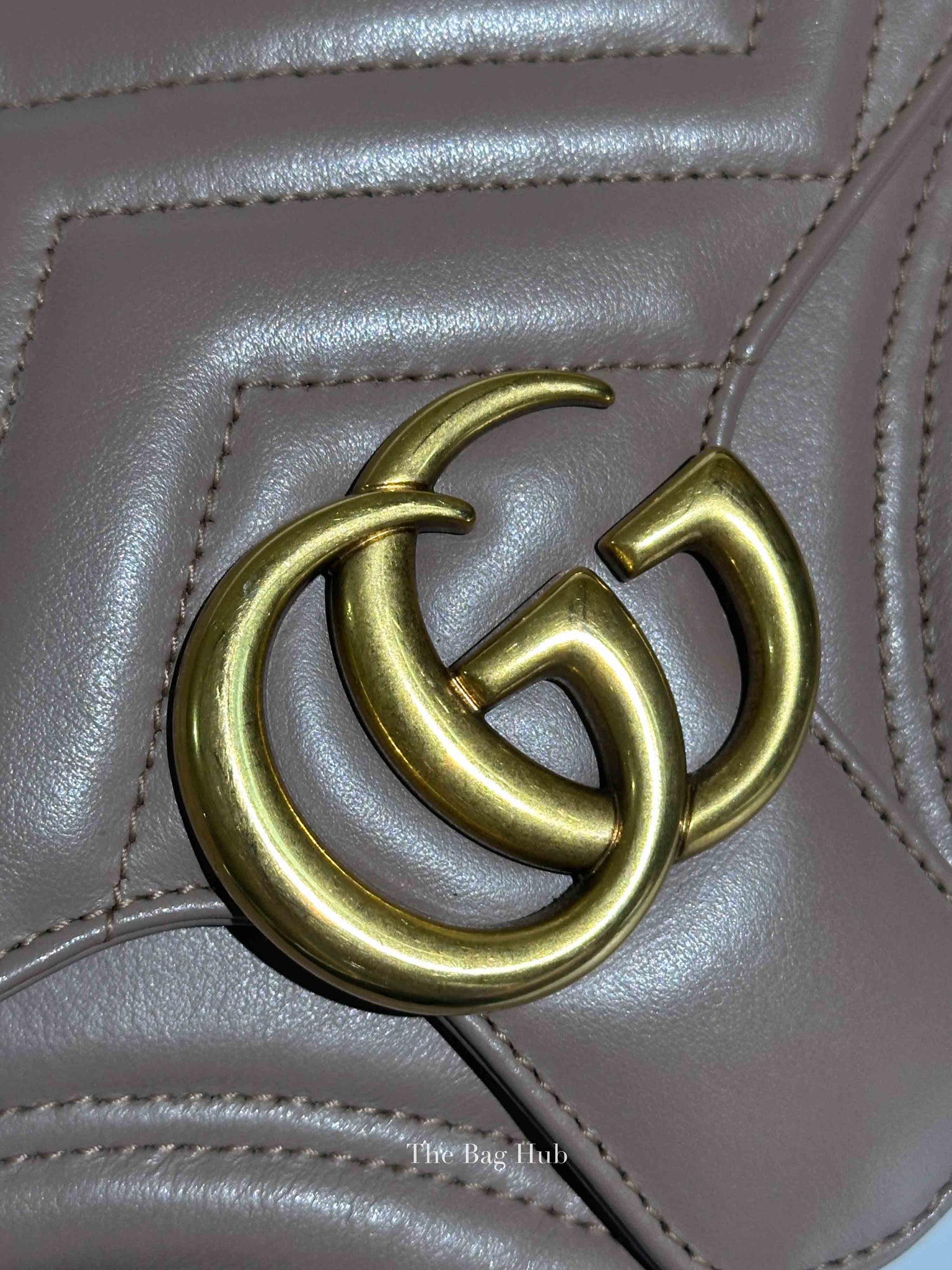 Gucci Porcelain Rose Calfskin Matelasse Sylvie Web Small GG Marmont Top Handle Shoulder Bag