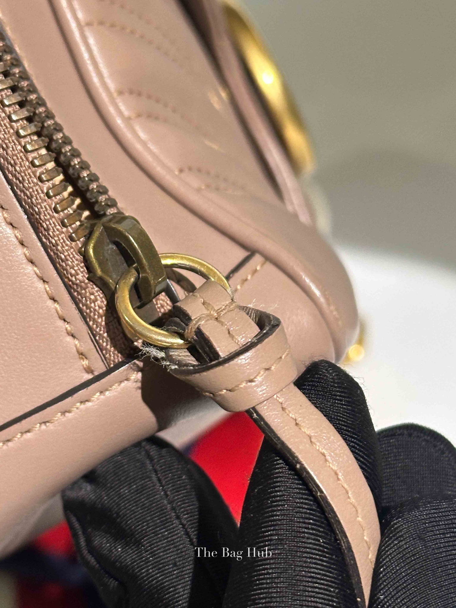 Gucci Porcelain Rose Calfskin Matelasse Sylvie Web Small GG Marmont Top Handle Shoulder Bag