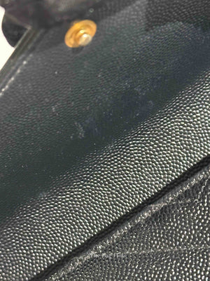 Saint Laurent Black Grain De Poudre Leather Cassandre Matelasse Large Flap Wallet