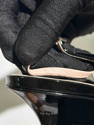 Roger Vivier Black Patent Leather Viv' In The City Lacquered Buckle Slingback Wedge Pumps Size 38