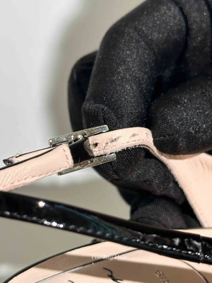 Roger Vivier Black Patent Leather Viv' In The City Lacquered Buckle Slingback Wedge Pumps Size 38