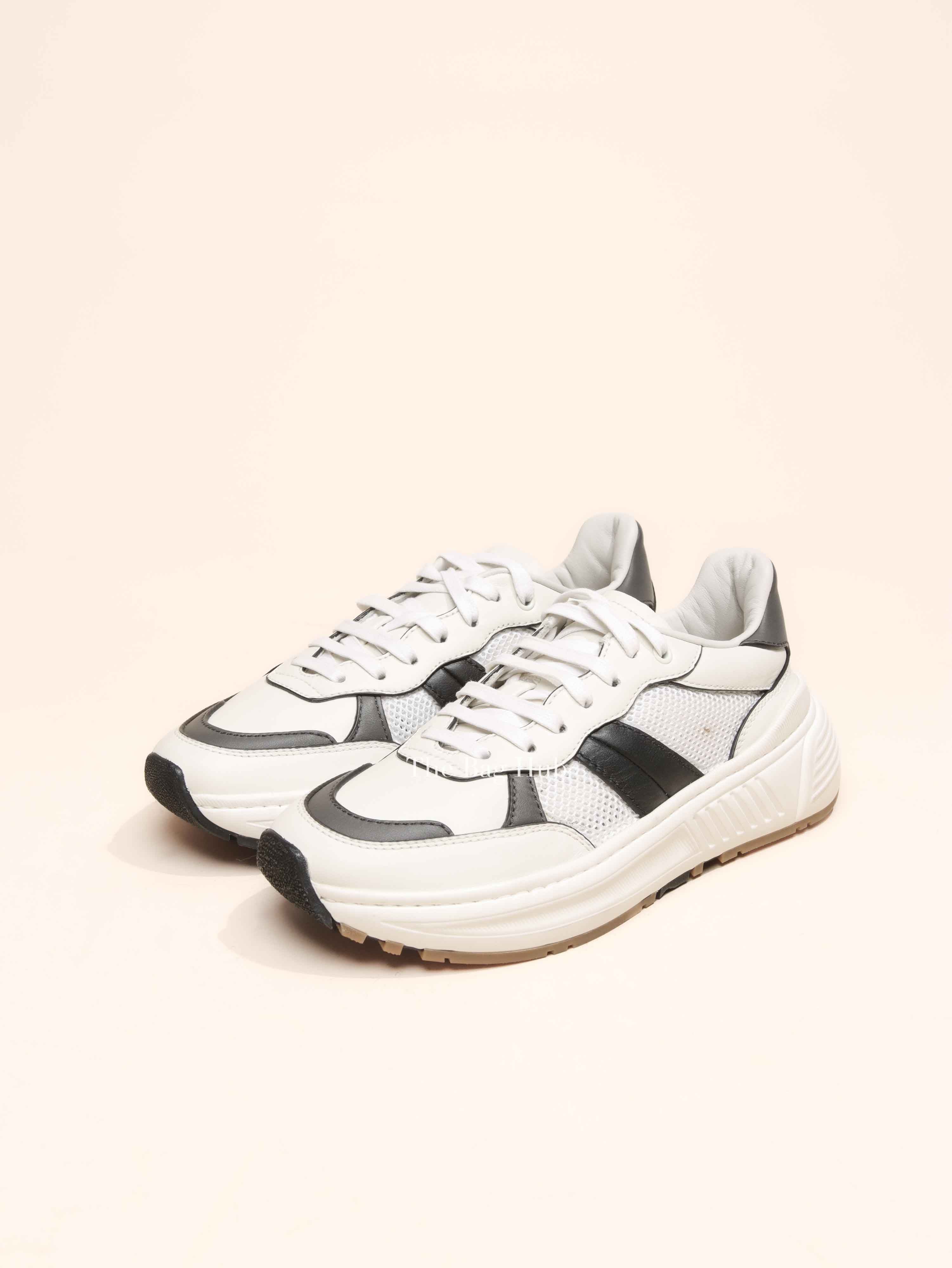 Bottega Veneta Black/White/Grey Leather/Mesh Speedster Sneakers