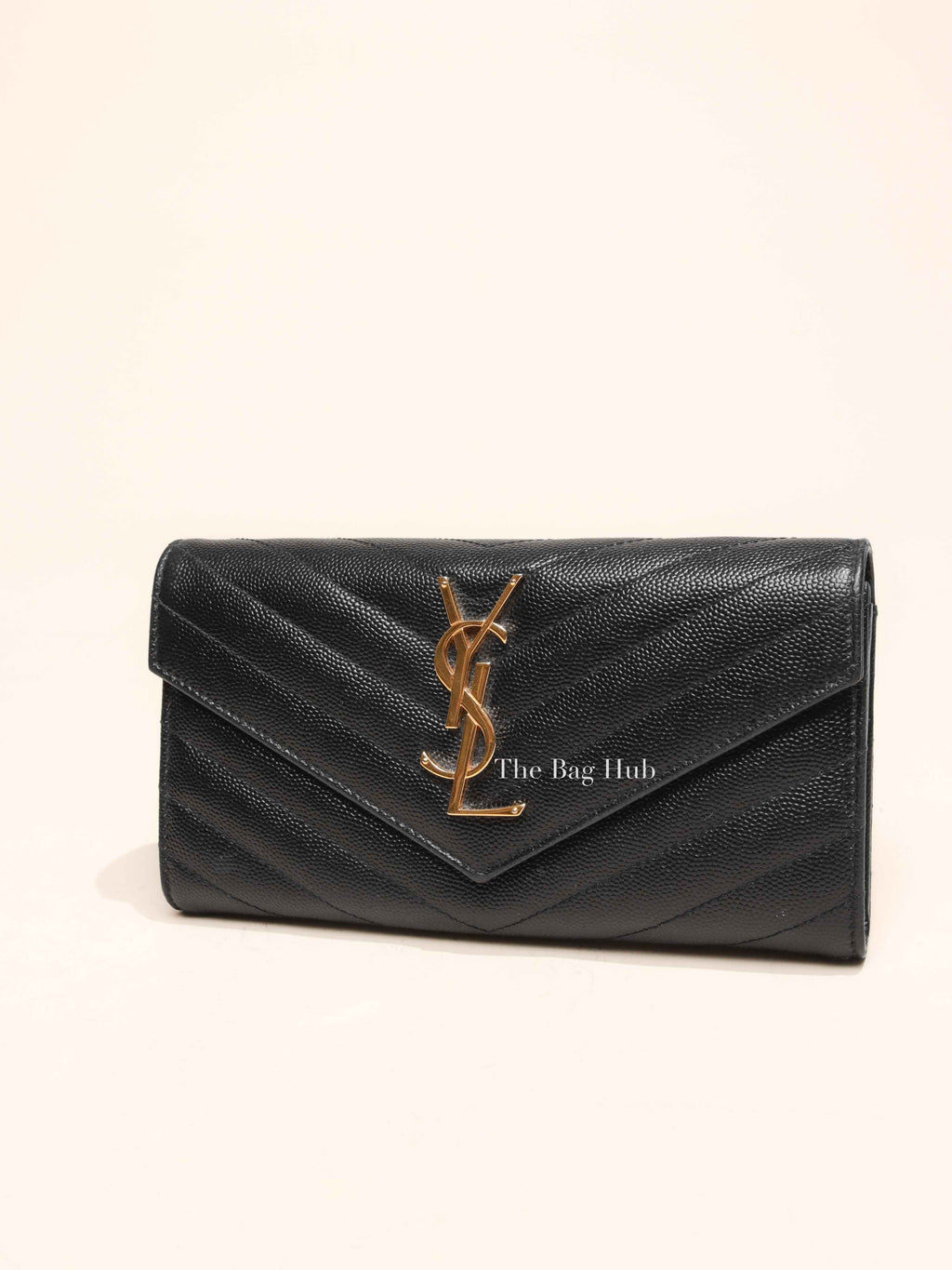 Saint Laurent Black Grain De Poudre Leather Cassandre Matelasse Large Flap Wallet