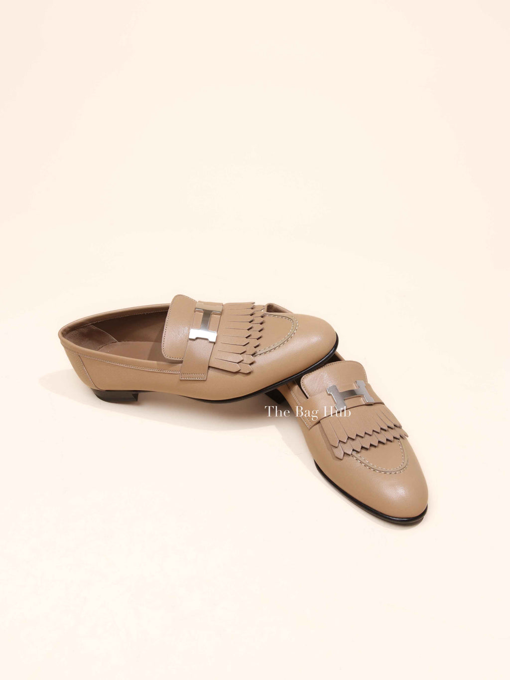 Hermes Beige Sable Leather Royal Loafers Size 38