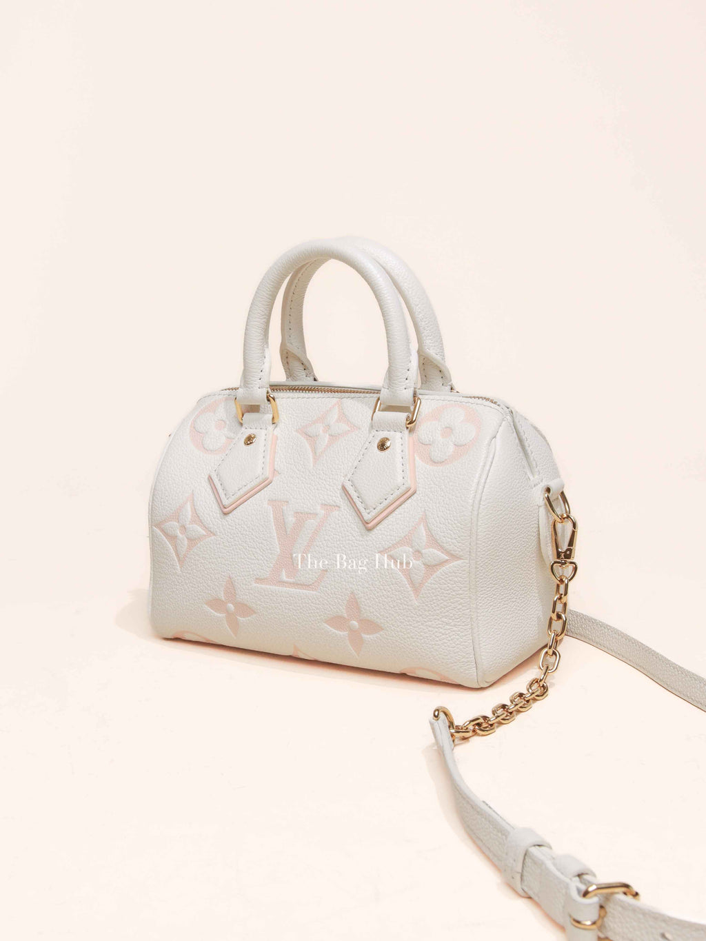 Louis Vuitton White Latte/Chamallow Bicolor Empreinte Leather Monogram Speedy Bandouliere 20 Bag
