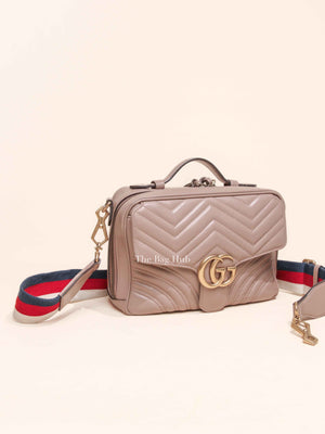 Gucci Porcelain Rose Calfskin Matelasse Sylvie Web Small GG Marmont Top Handle Shoulder Bag