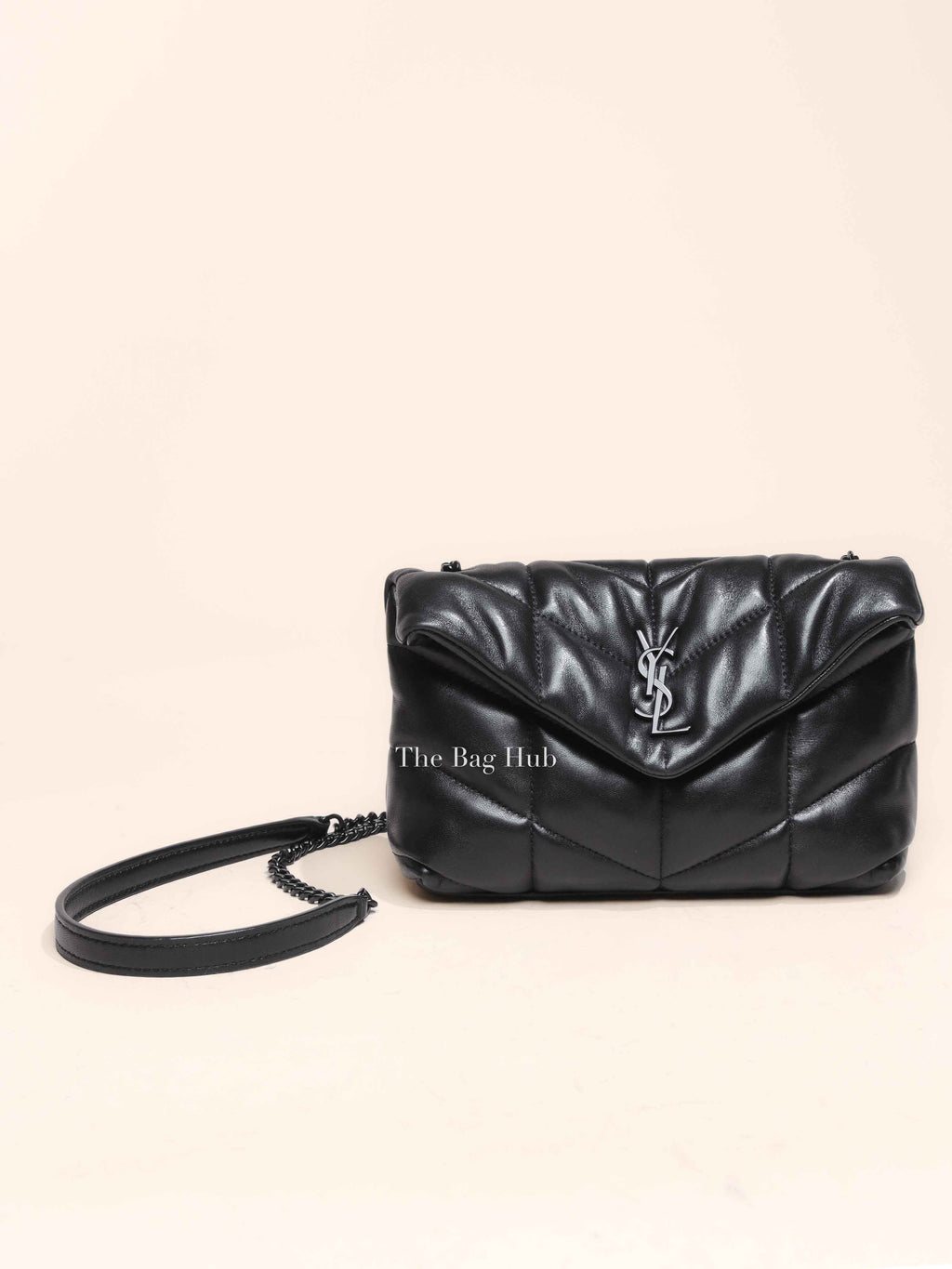Saint Laurent Black Lambskin Quilted Toy Loulou Puffer Monochrome Chain Satchel Bag