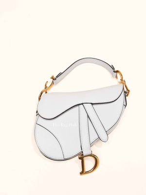 Dior White Grained Calfskin Mini Saddle Bag