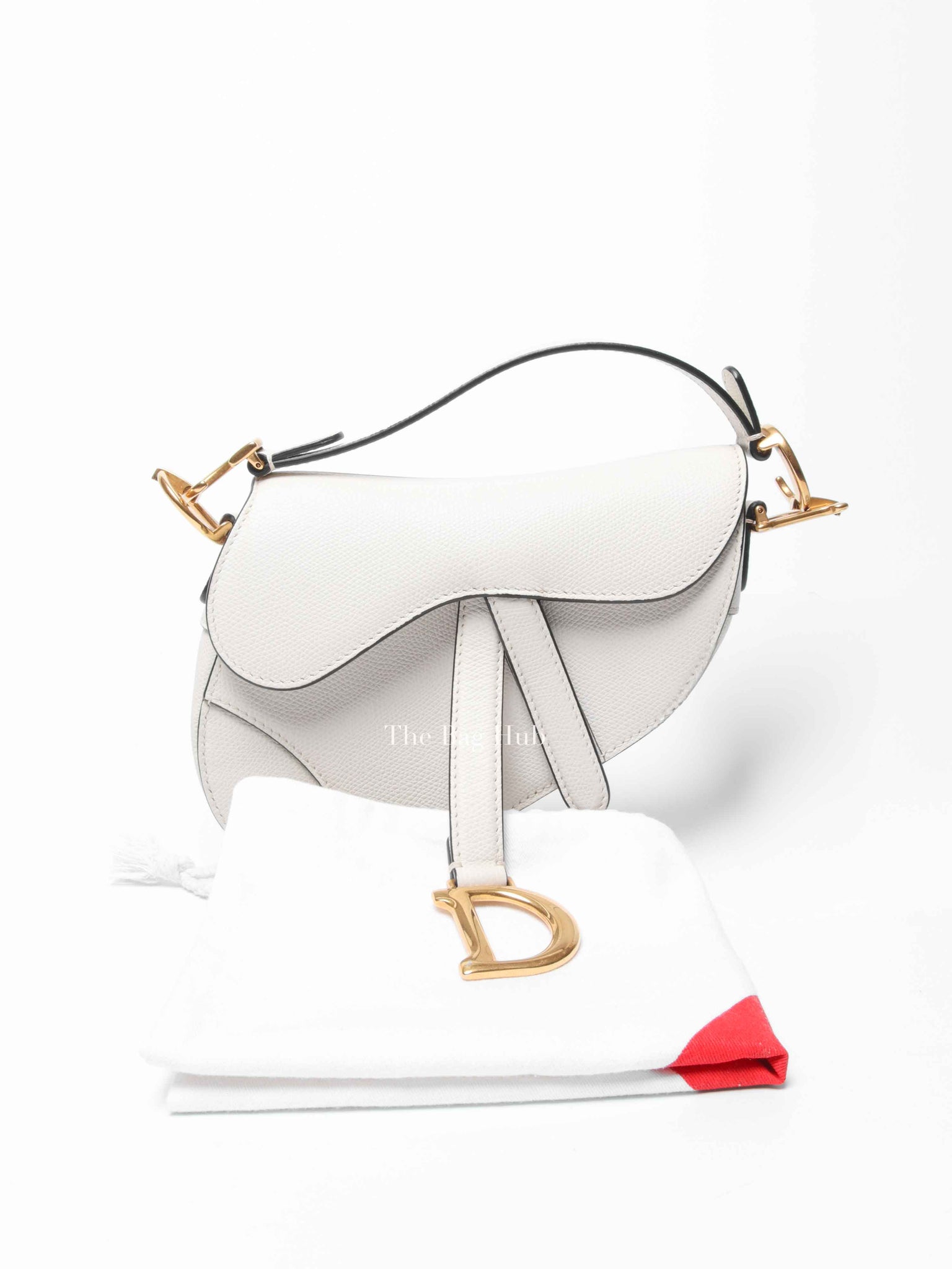 Dior White Grained Calfskin Mini Saddle Bag