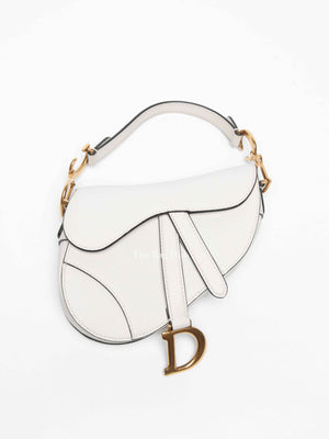 Dior White Grained Calfskin Mini Saddle Bag