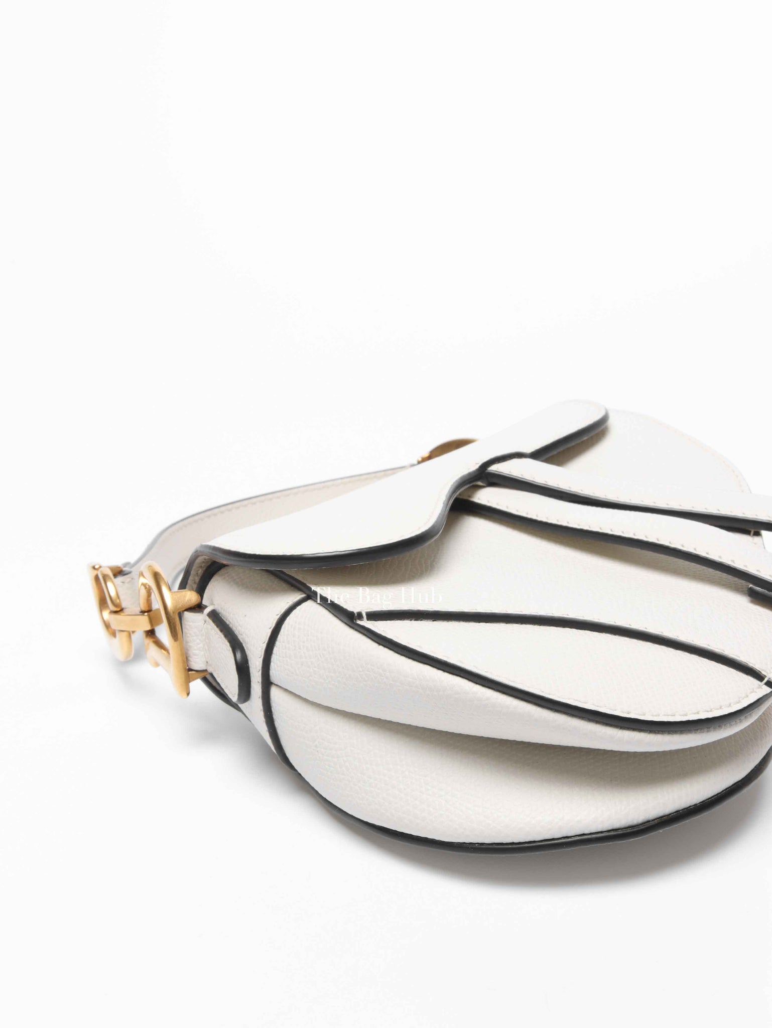 Dior White Grained Calfskin Mini Saddle Bag