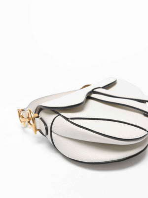 Dior White Grained Calfskin Mini Saddle Bag